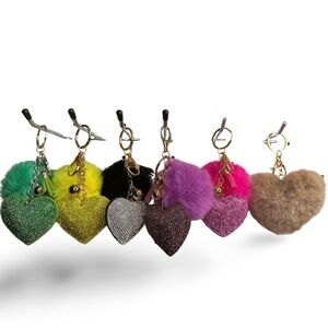 BUY NOW Rhinestone Heart Pom Pom Keychain Bag Charm